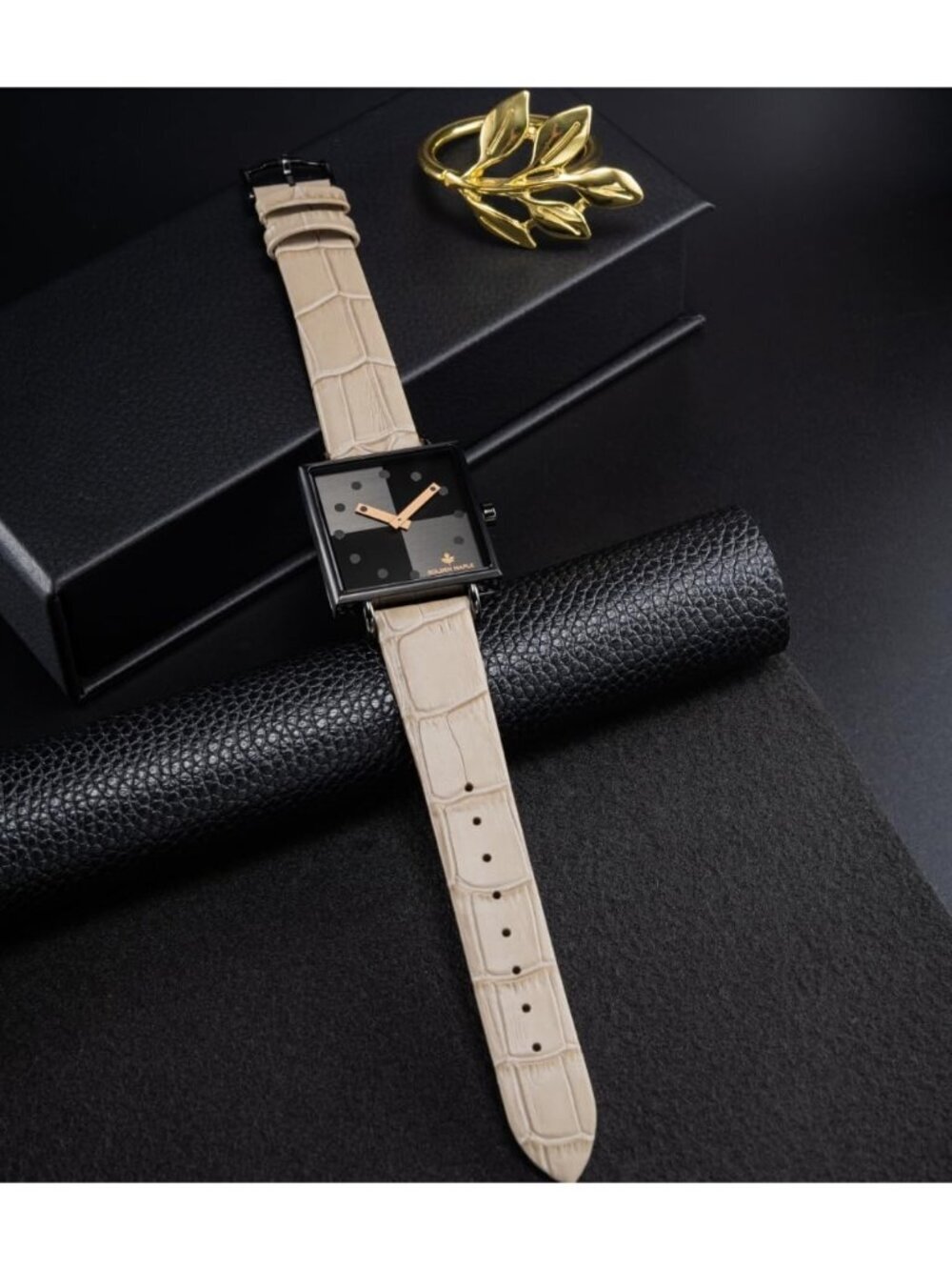 Women's Gray Comfortable Square Stainless Steel Case Leather Strap Wrist Watch - Picture 4 of 4